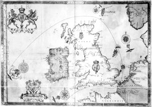 Mapa znázorňující trasu flotily Armady, vyrytá Augustinem Rytherem, 1588